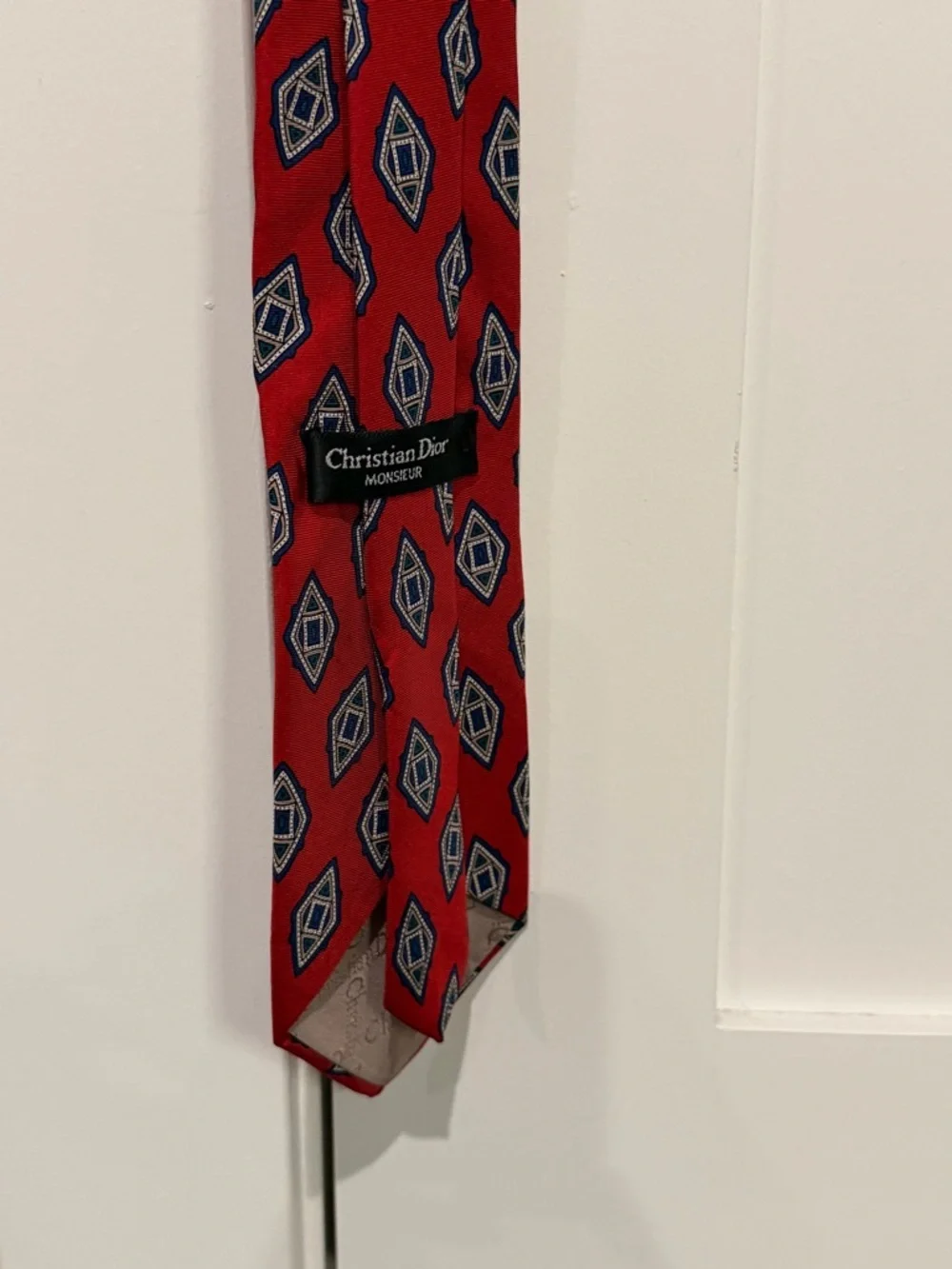 Christian Dior Silk Men's‎ Tie Necktie Red Geometric Made in USA Italy Vintage